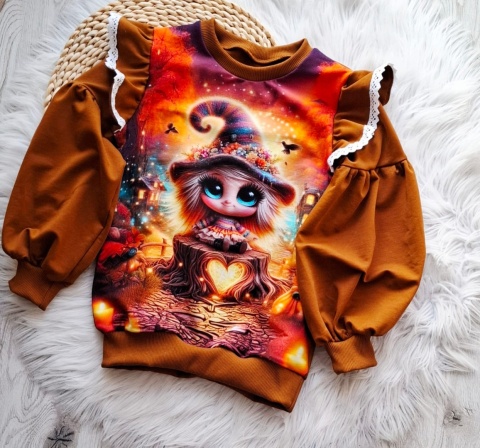 Bluza panel dziewczynka rękaw bufka + falbanki